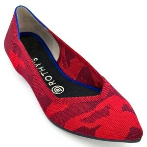 Rothy’s Red Camo Pointed Toe Ballet Flats Women’s Size 8.5 Slip-On Shoes
